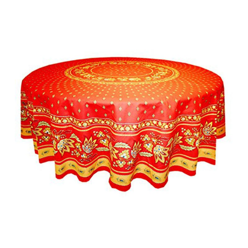 Lisa Red Provencal Tablecloth | Sizes Available | Easy Care Coated Cotton