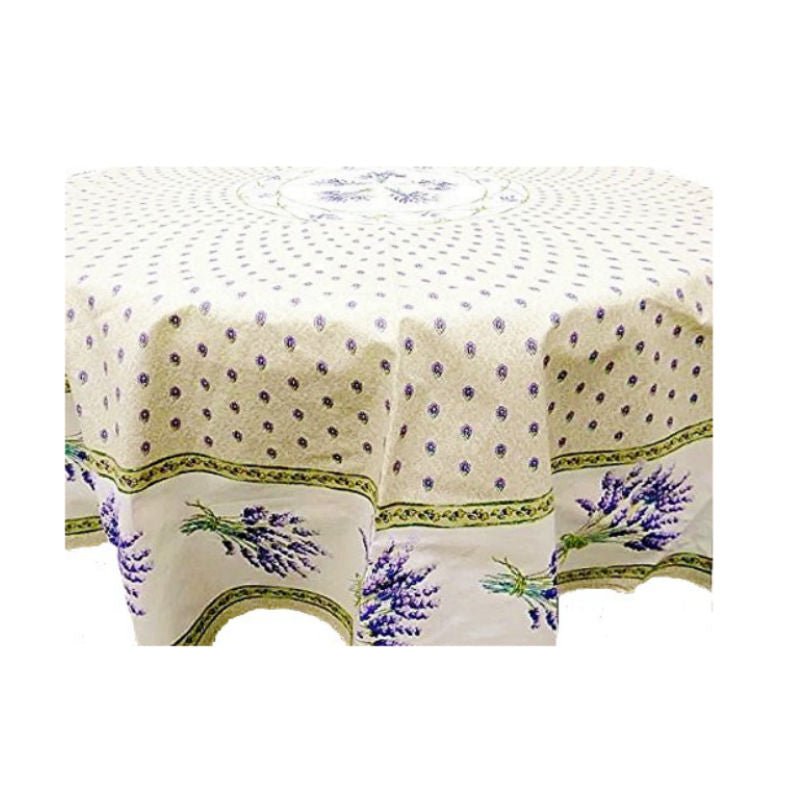Lavender Creme Provencal Tablecloth | 70" Round | Easy Care Coated Cotton