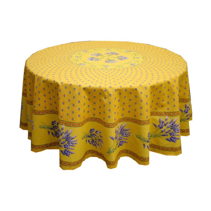 Lavender Yellow Provencal Tablecloth | Sizes Available | Easy Care Coated Cotton