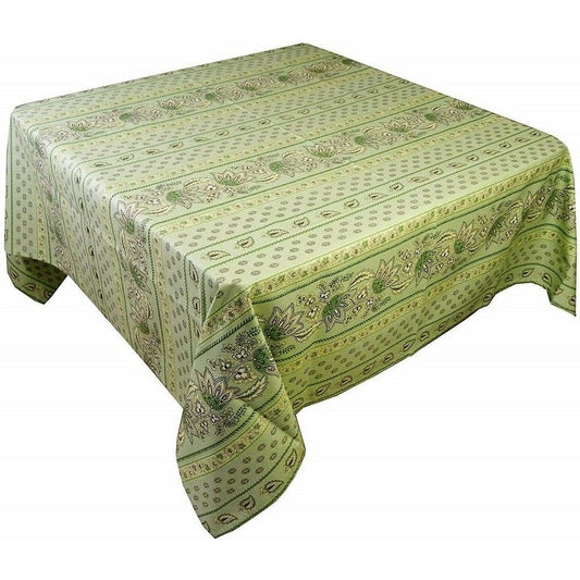 Lisa Green Pistachio Provencal Tablecloth | Sizes Available | Easy Care Coated Cotton