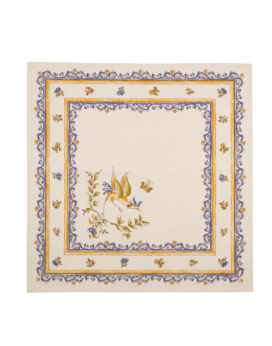 Provencal Traditional Cloth Napkins | Set of 4 | Moustiers Blue and Gold Birds (Moustiers Bleu)