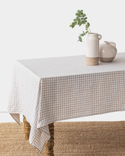 Natural Gingham Linen tablecloth