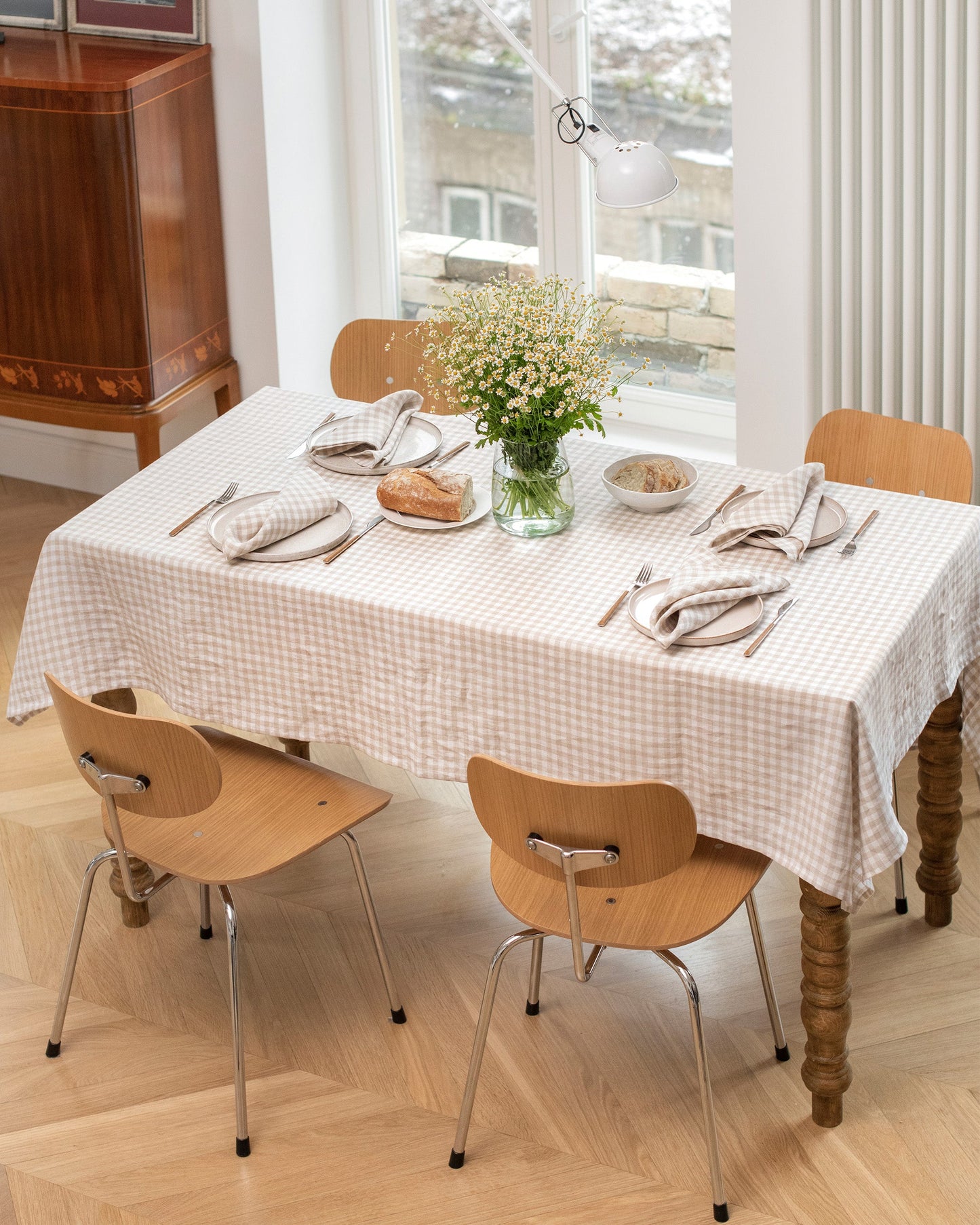 Natural Gingham Linen tablecloth