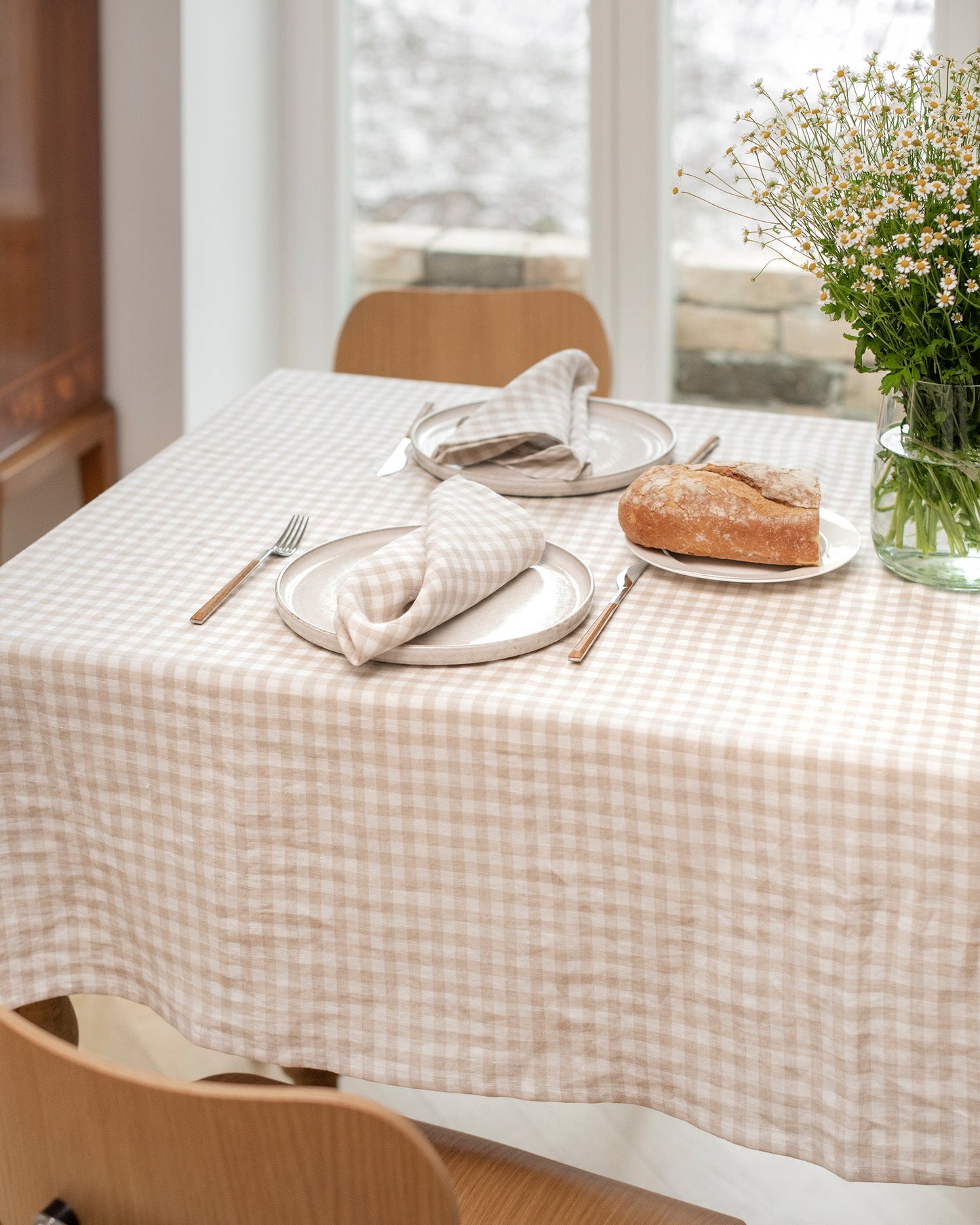 Natural Gingham Linen tablecloth