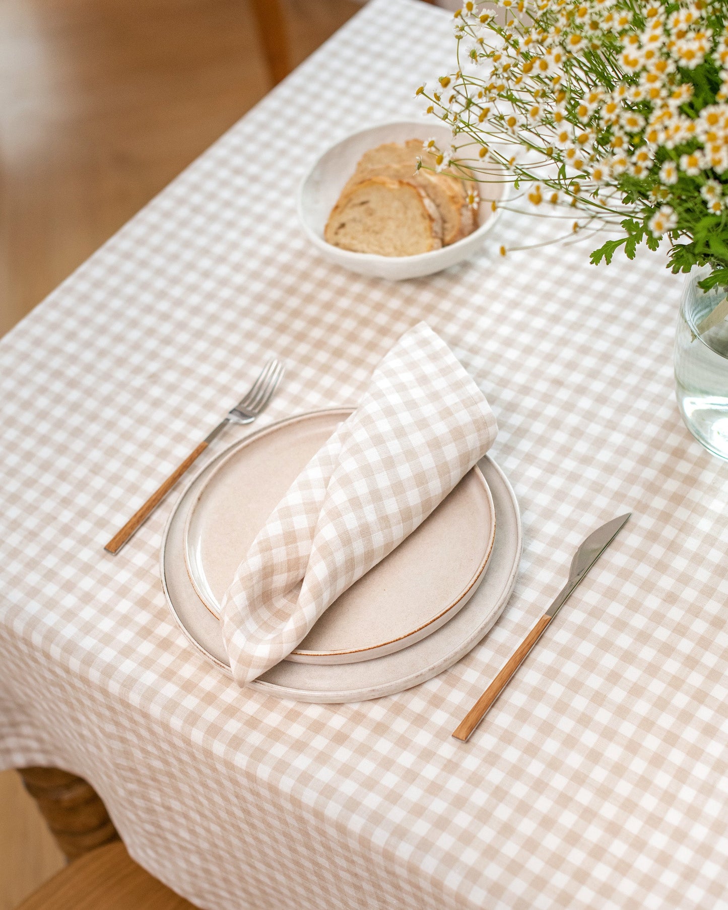 Natural Gingham Linen tablecloth