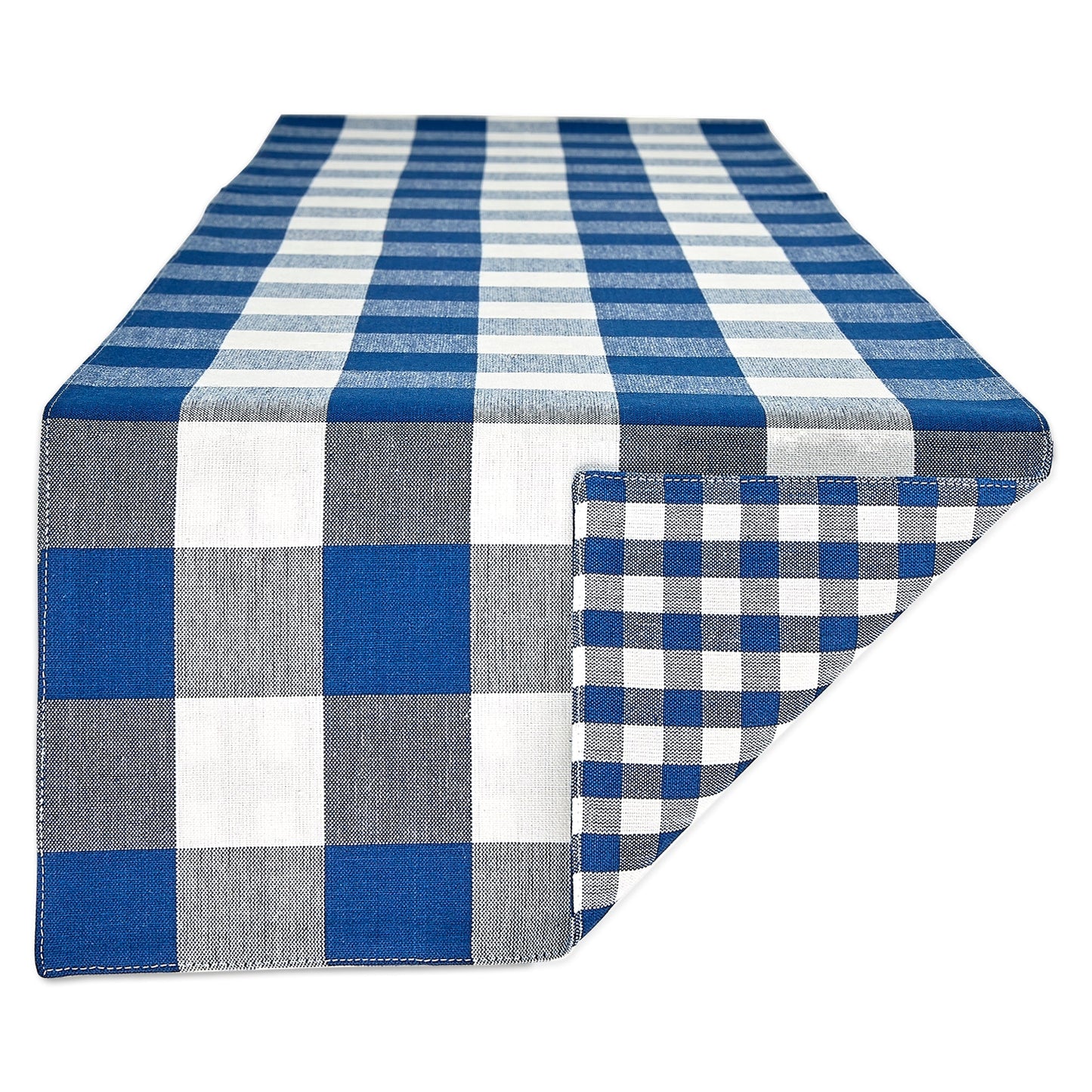 Navy/off White Reversible Gingham Buffalo Check 14"x108" Table Runner