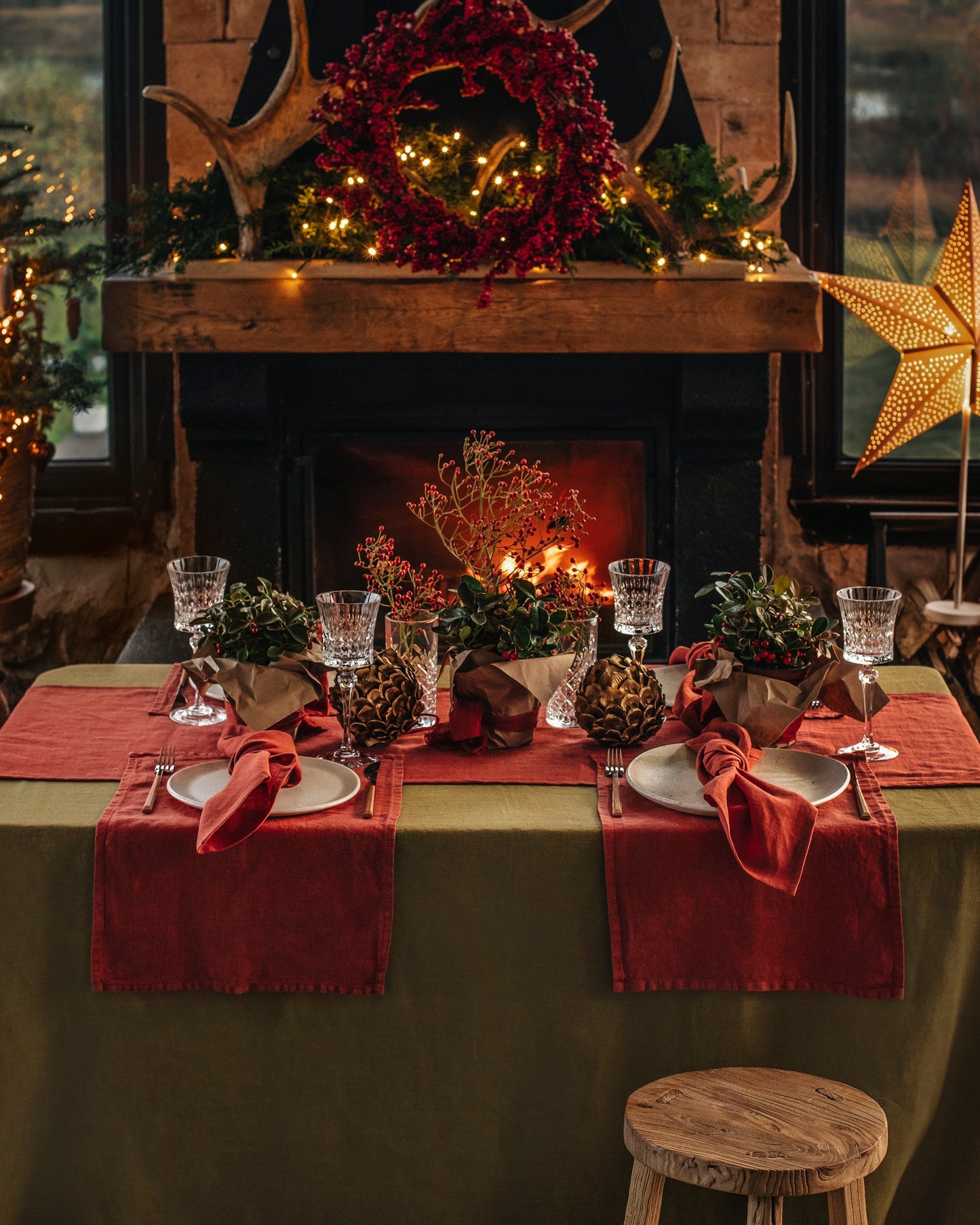 Olive Green Linen tablecloth