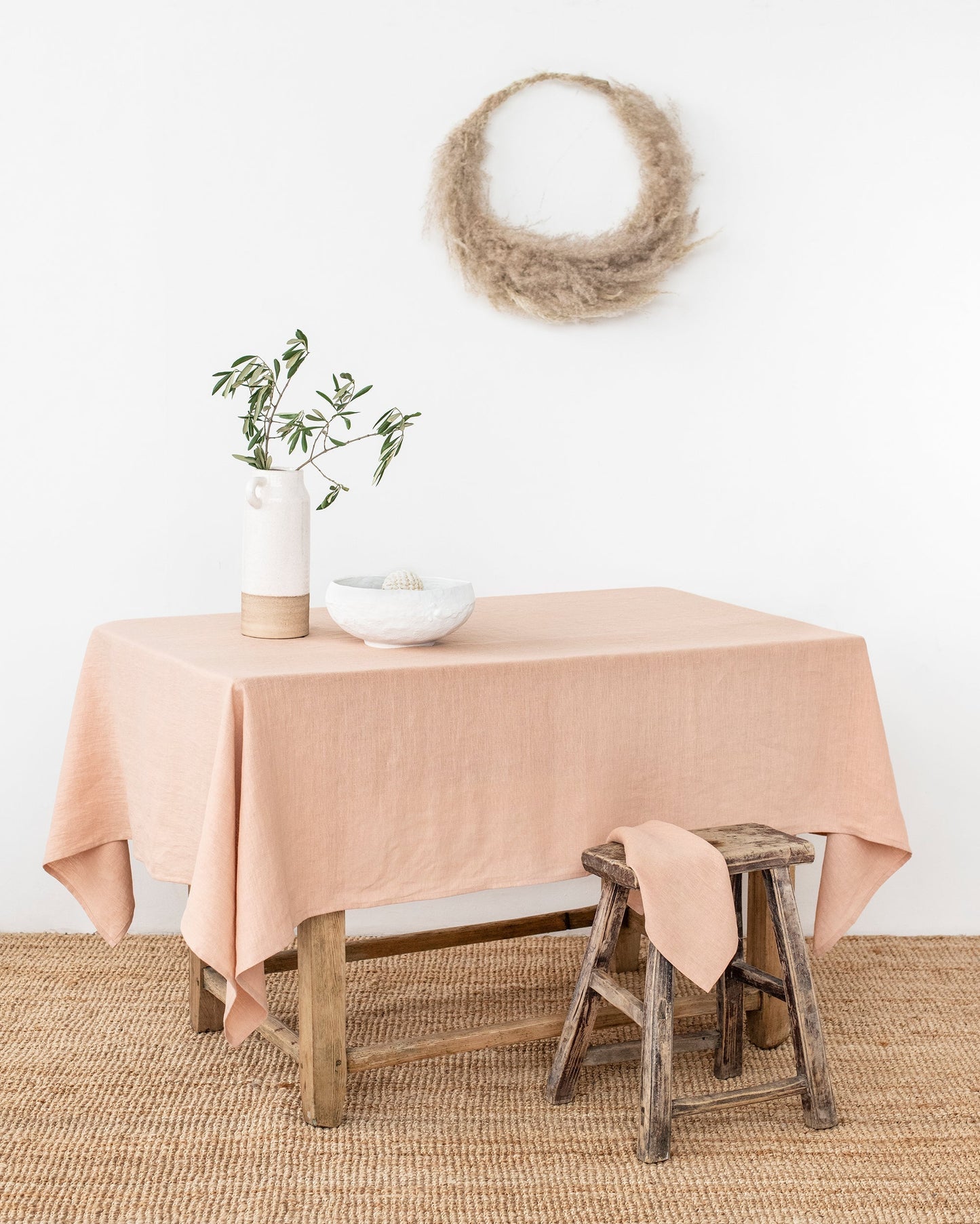 Peach linen tablecloth