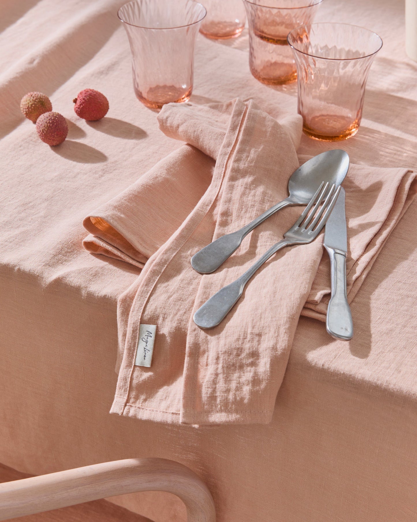 Peach linen tablecloth
