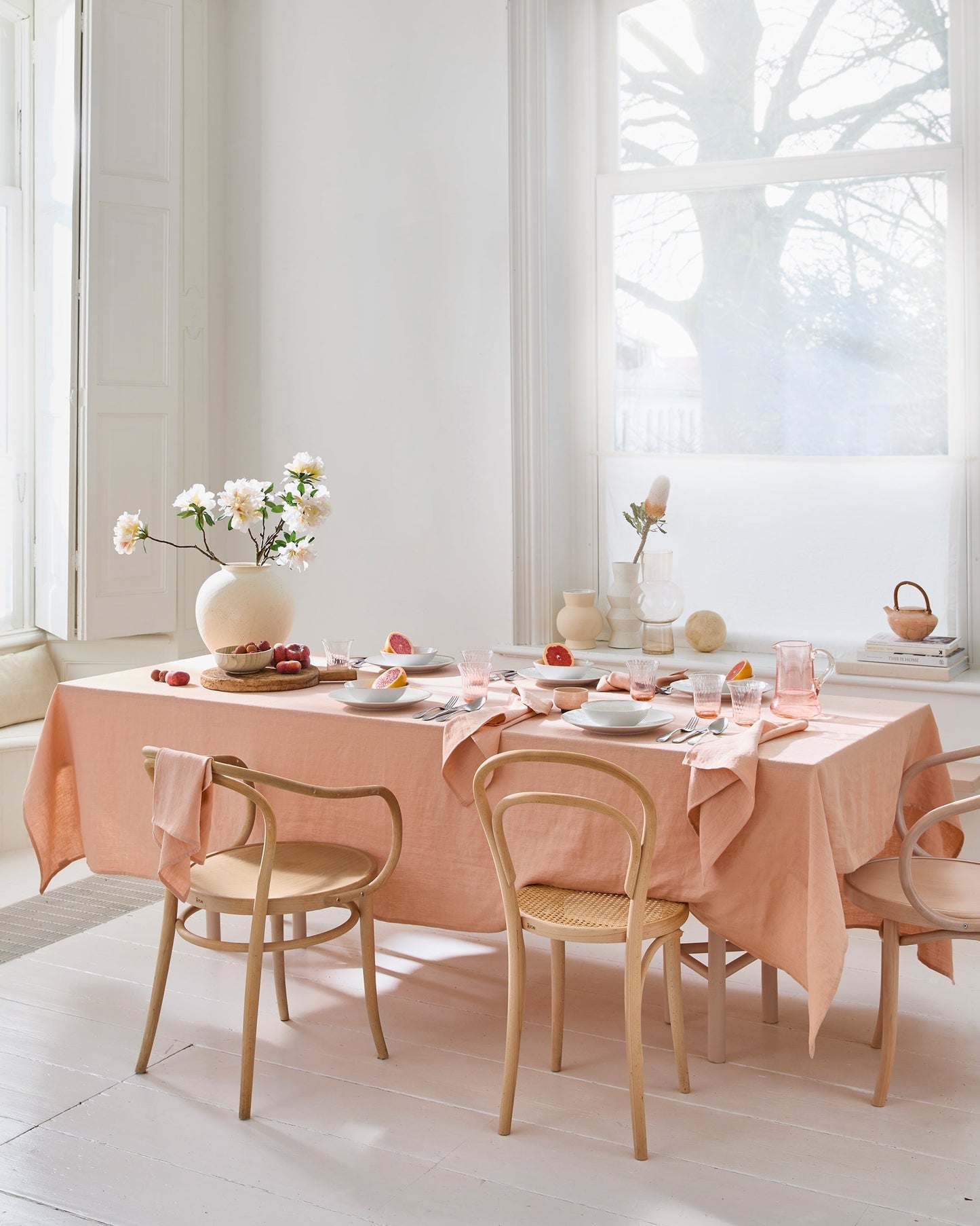 Peach linen tablecloth