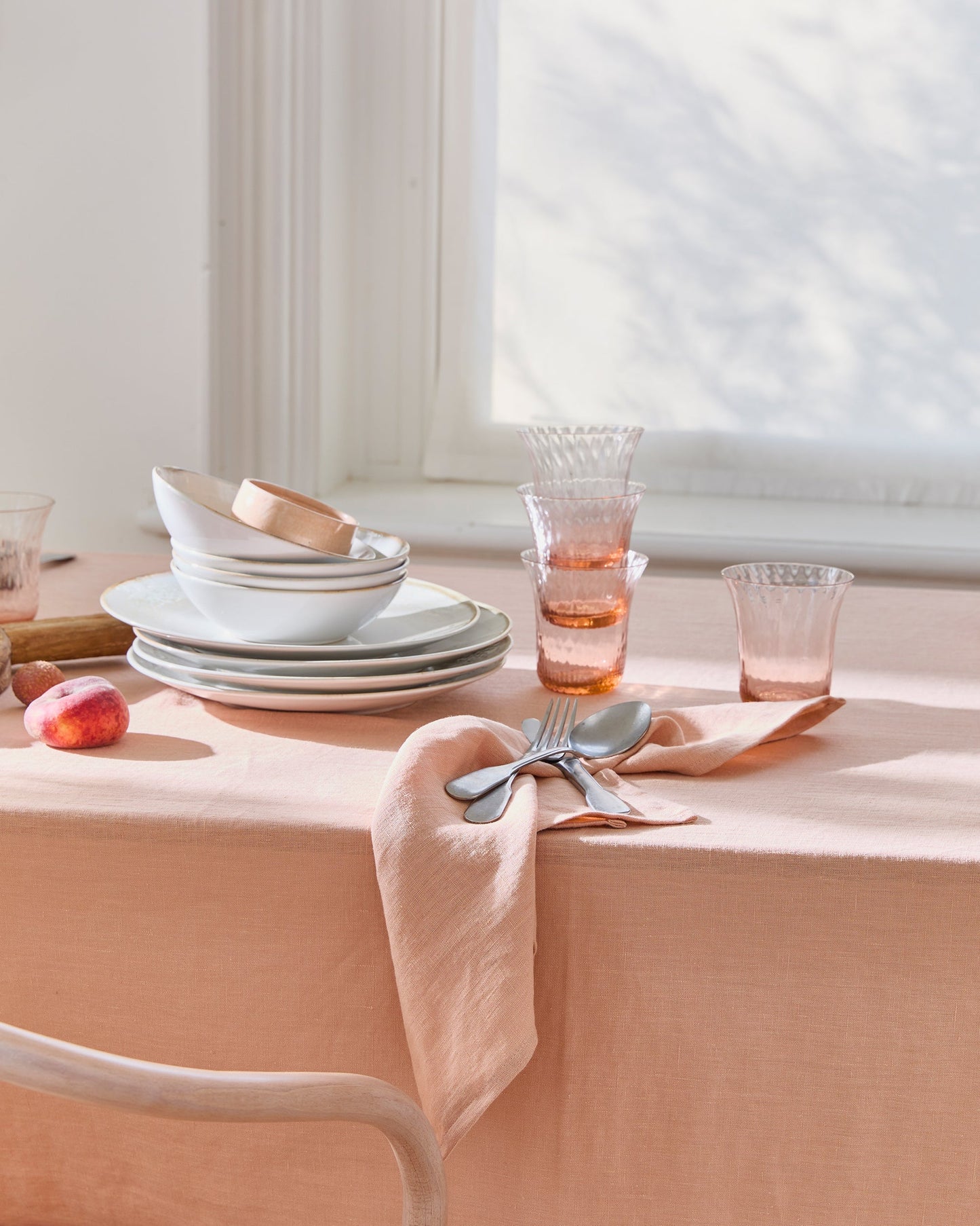 Peach linen tablecloth