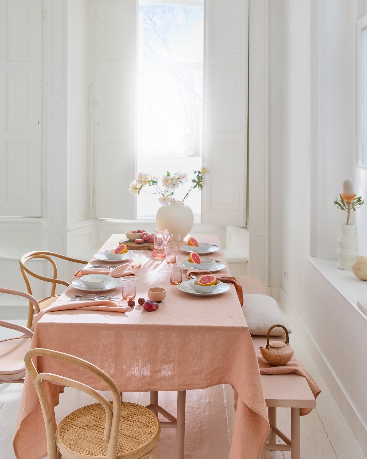 Peach linen tablecloth