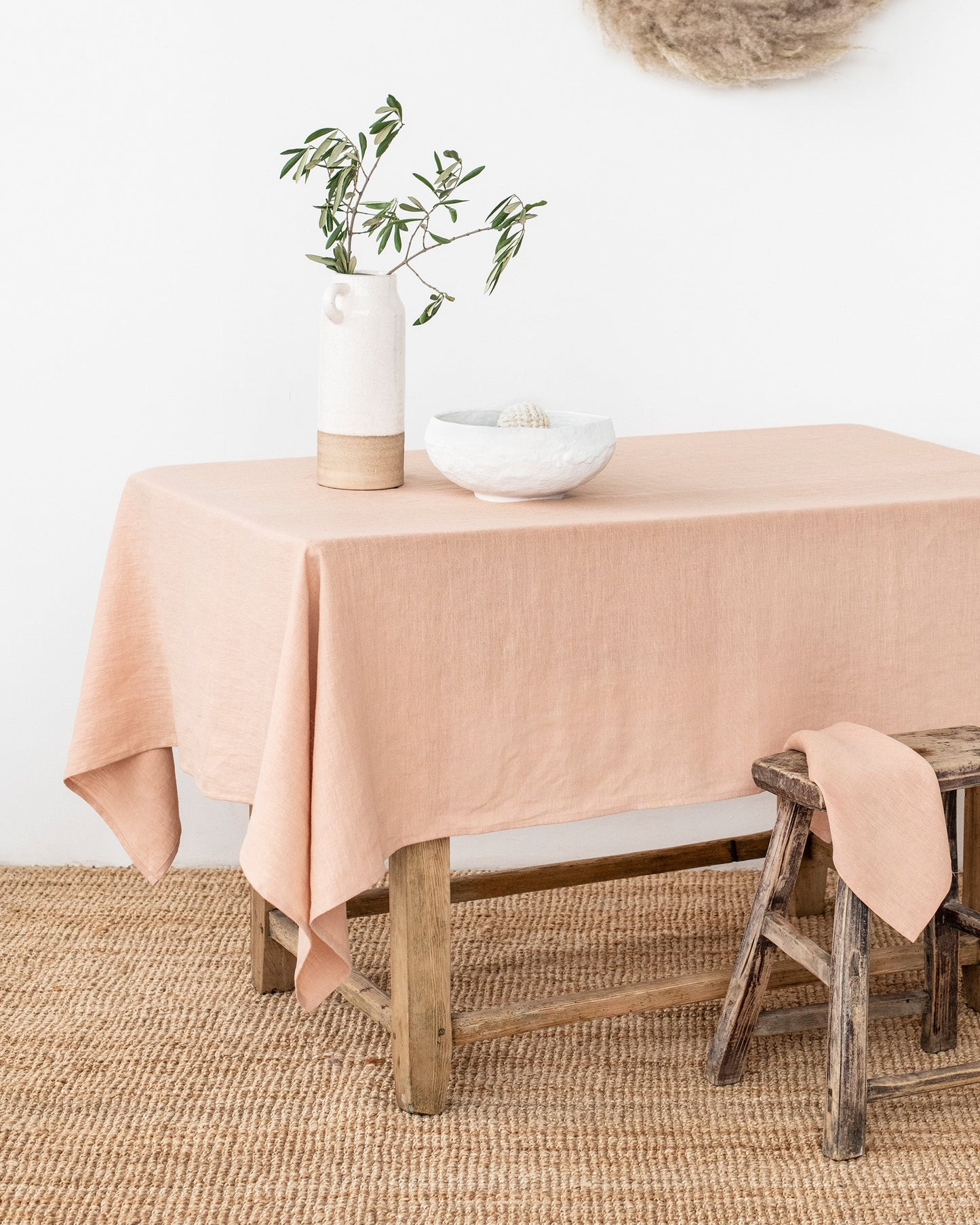 Peach linen tablecloth