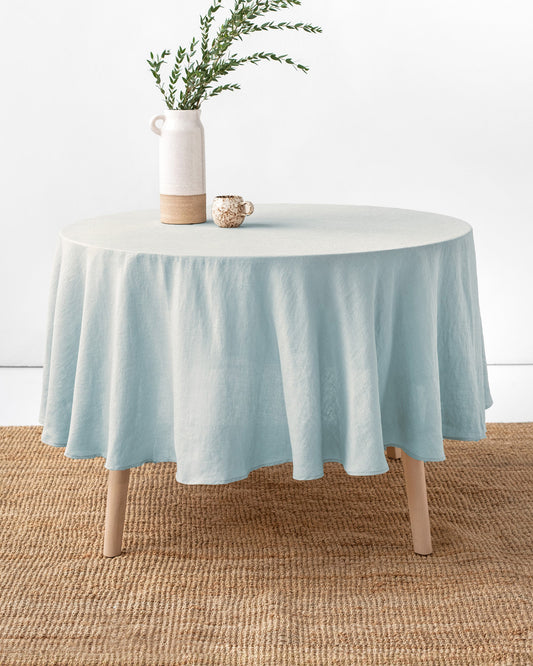 Round linen tablecloth in Dusty blue