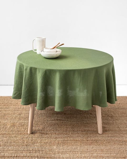 Round linen tablecloth in Forest green