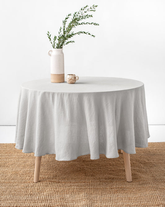 Round linen tablecloth in Light gray