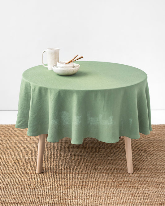 Round linen tablecloth in Matcha green