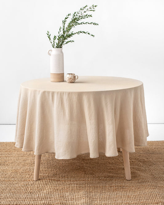 Round linen tablecloth in Natural linen