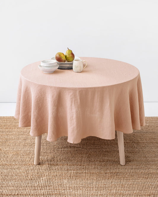 Round linen tablecloth in Peach