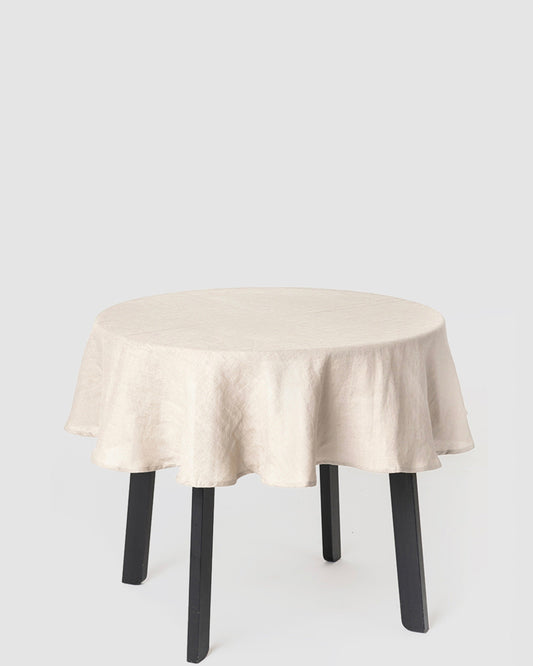 Round linen tablecloth in Ivory