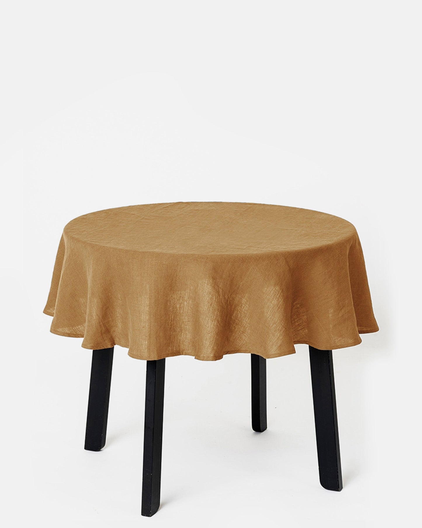 Round linen tablecloth in Tan