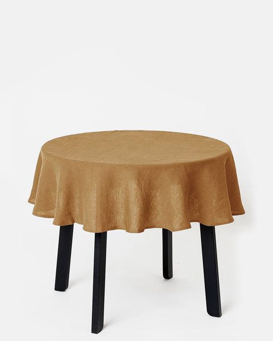 Round linen tablecloth in Tan