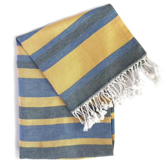 Samara Turkish Towel Multi Use Textiles Hilana: Upcycled Cotton Blue / Yellow
