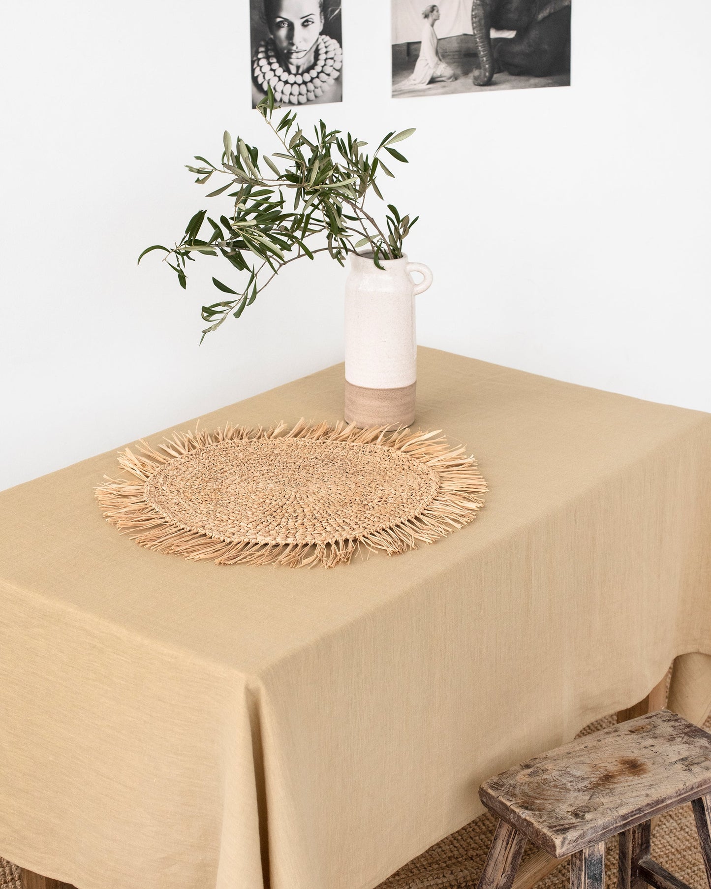 Sandy beige linen tablecloth