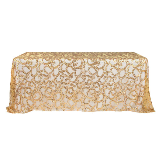 Sequin Vine Tablecloth Overlay 90"x156" Rectangle  - Gold