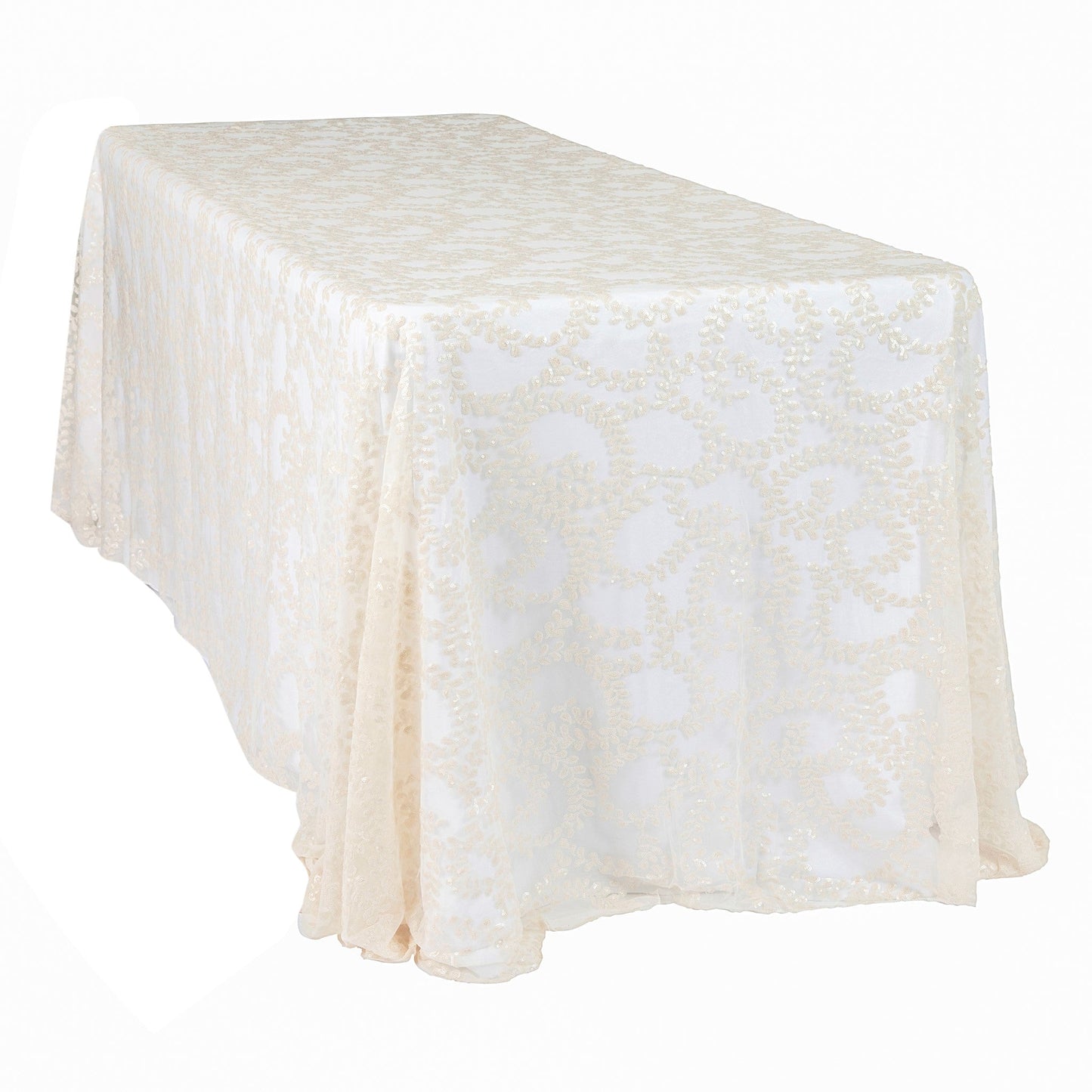 Sequin Vine Tablecloth Overlay 90"x132" Rectangle  - Light Ivory/Off White