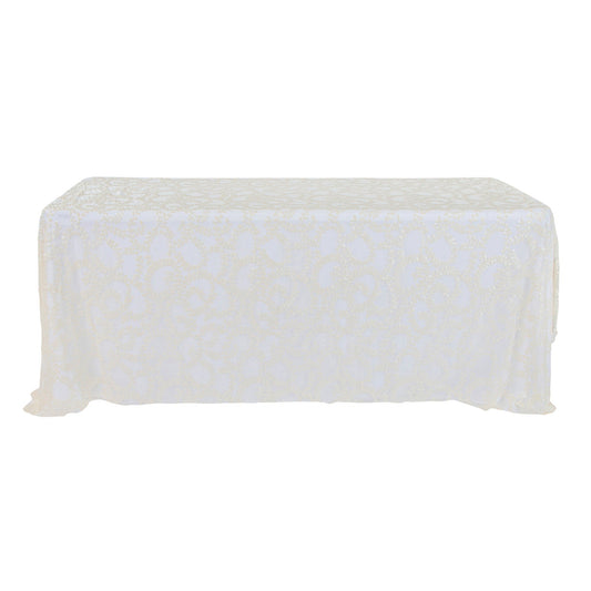 Sequin Vine Tablecloth Overlay 90"x156" Rectangle  - Light Ivory/Off White