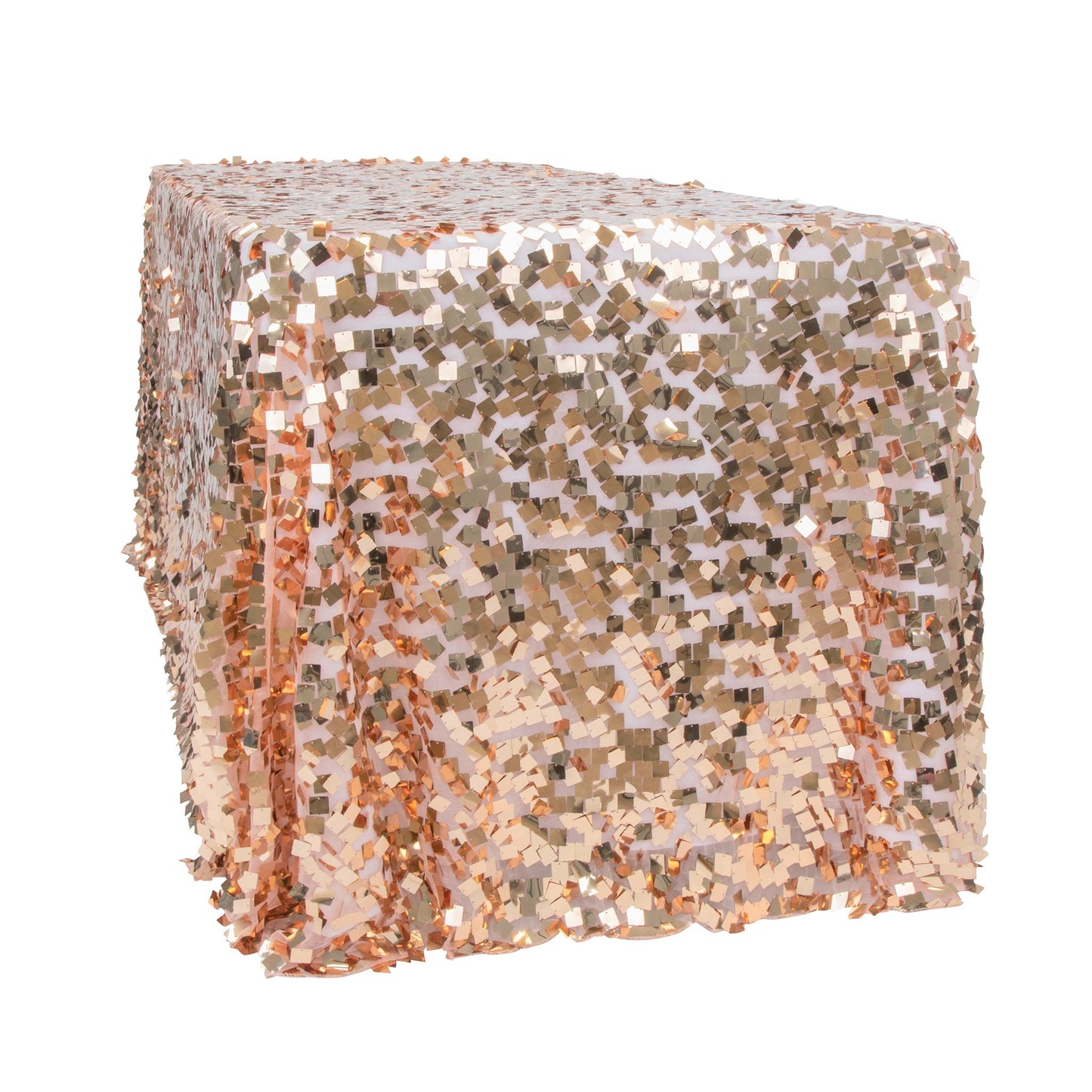 Square Payette Sequin Tablecloth 90"x156" Rectangular - Blush/Rose Gold