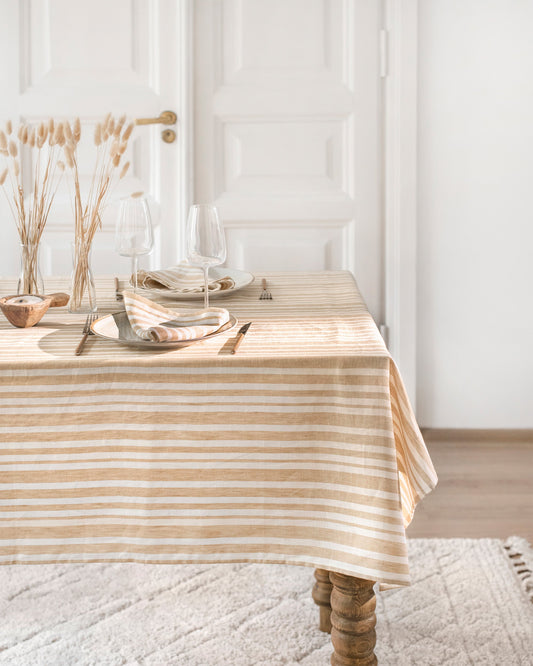 Striped linen tablecloth