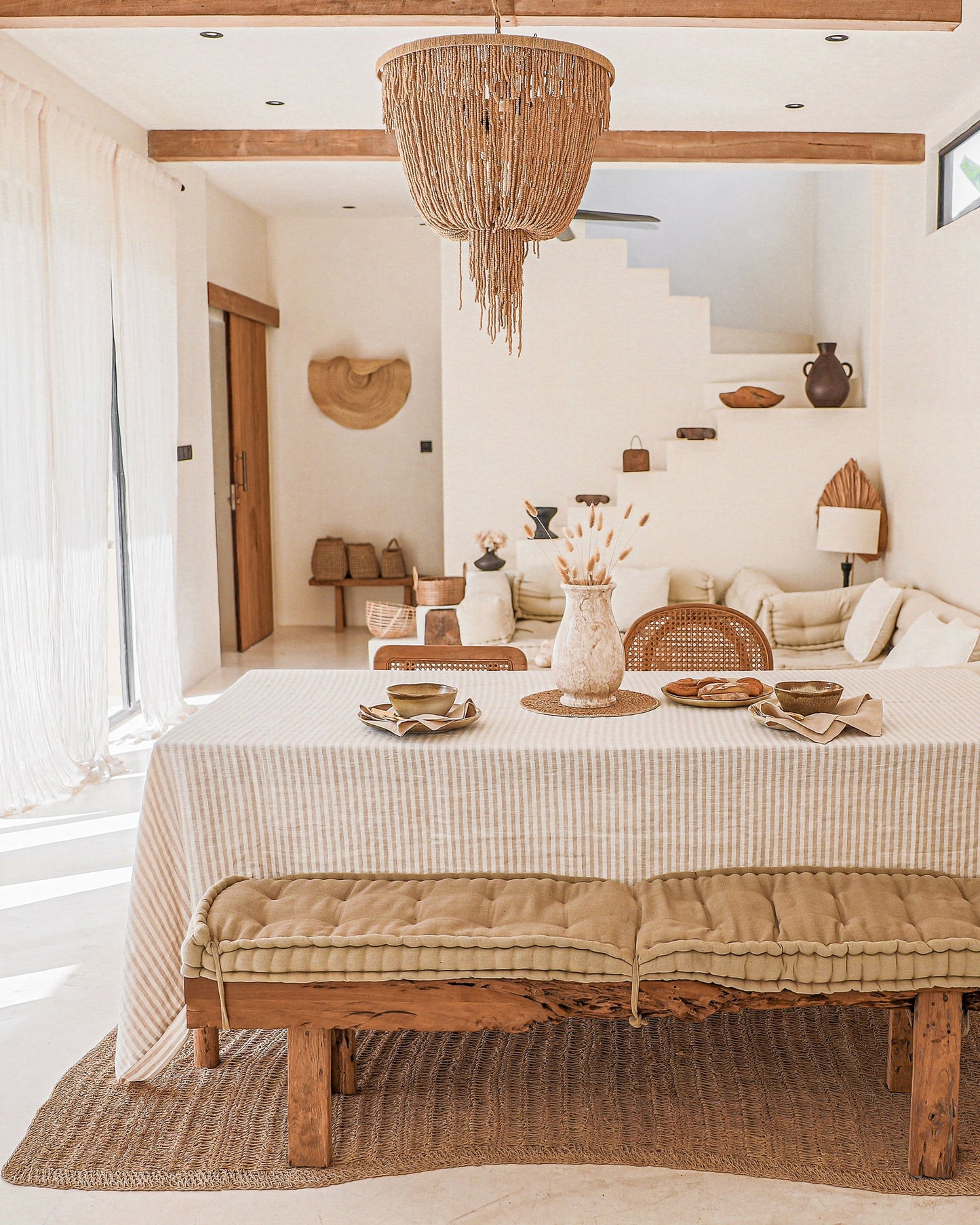 Striped in Natural Linen tablecloth