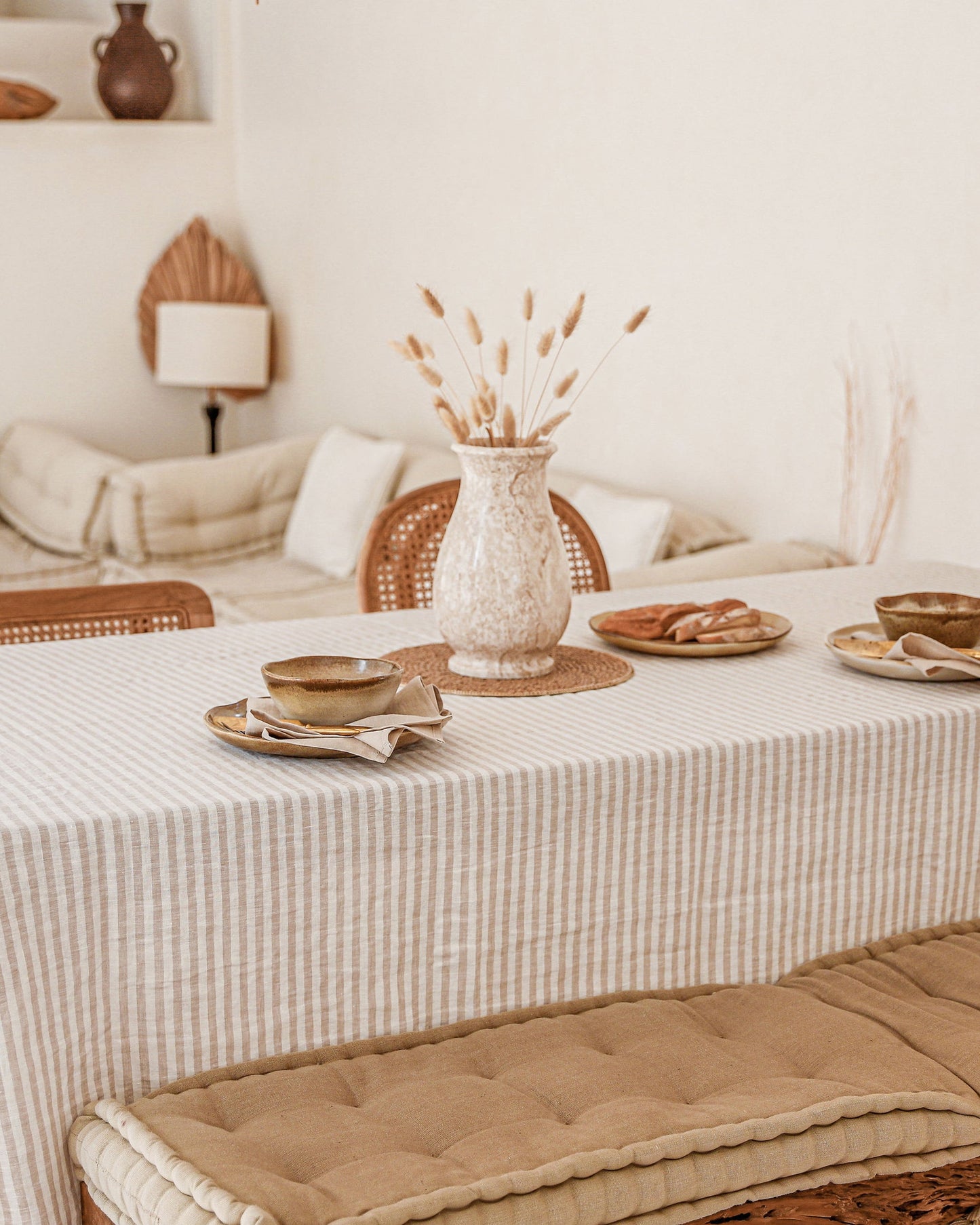 Striped in Natural Linen tablecloth