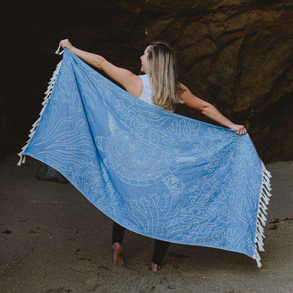 Blue Sea Turtle Reef Towel by Sand Cloud