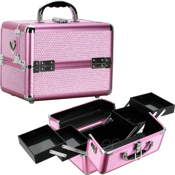 Just Case 4-Tiers Cantilever Trays Makeup Case (VK004) Makeup Cases Pink
