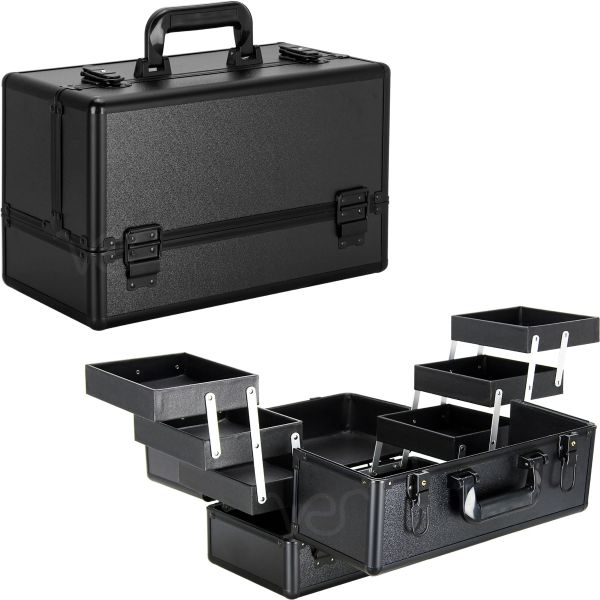 Just Case Accordion Tray 6 Tier Pro Makeup Case (VP001) Makeup Cases Black Matte