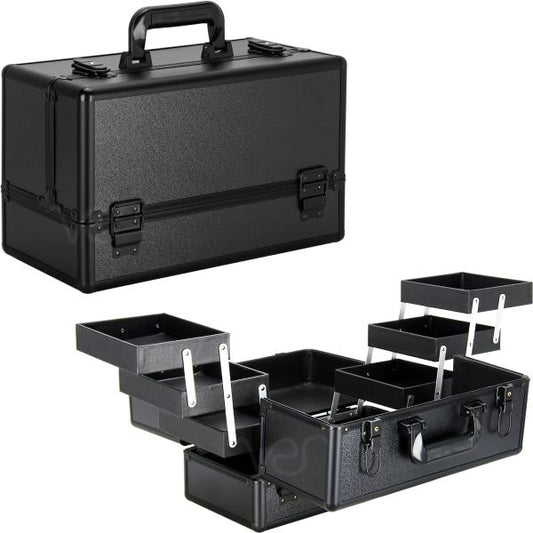 Just Case Accordion Tray 6 Tier Pro Makeup Case (VP001) Makeup Cases Black Matte