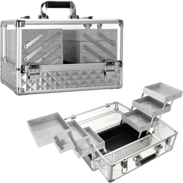 Just Case Armored Acrylic 6 Tier Pro Makeup Case (JMP002) Makeup Cases Silver