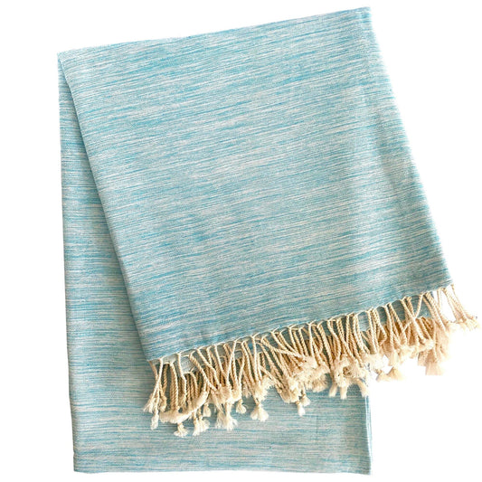Yalova Upcycled Soft Marbled Turkish Throw Blanket Towels Hilana: Upcycled Cotton Turquoise
